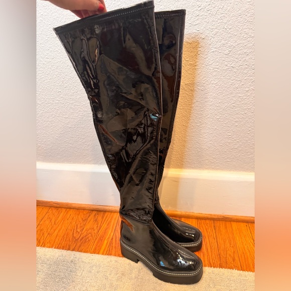 New! $225 Sam Edelman Lydia Over The Knee Boots patent leather tall chunky lug - Picture 8 of 12